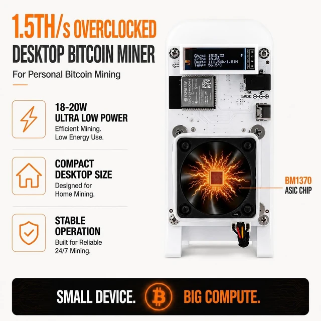 Alt view image 2 of 5 - 1.2-1.5TH/s Solo Bitcoin Miner White with BM1370 ASIC Chip, Open Source