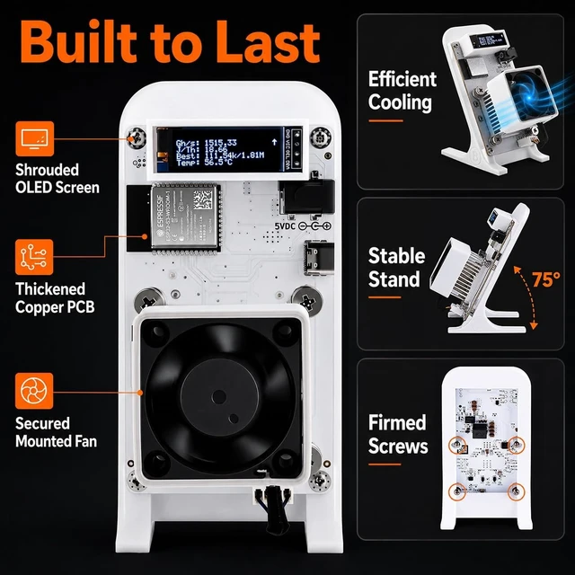 Alt view image 5 of 5 - 1.2-1.5TH/s Solo Bitcoin Miner White with BM1370 ASIC Chip, Open Source