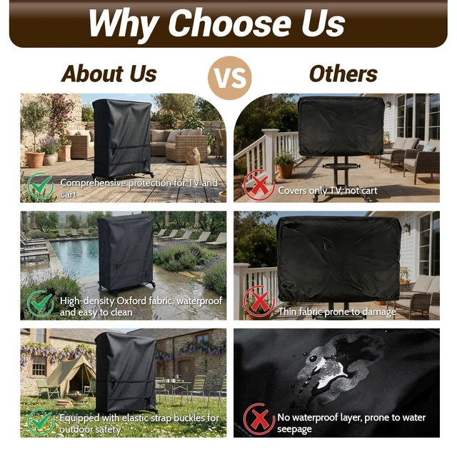 Alt view image 5 of 5 - Outdoor TV Cover,Waterproof Outdoor TV Stand Covers for Rolling Mobile TV Stand Cart (Black, 55"L x 15"W x 57"H)