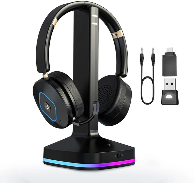 Main image of Bluetooth Headset with Microphone, Wireless Headset AI Noise Cancelling Mic, Dual-Mode Bluetooth 6.0 & 2.4G Dongle, Wireless Headphones for 45H Work RGB/HUB Base, Meeting/Office/PC/Phone