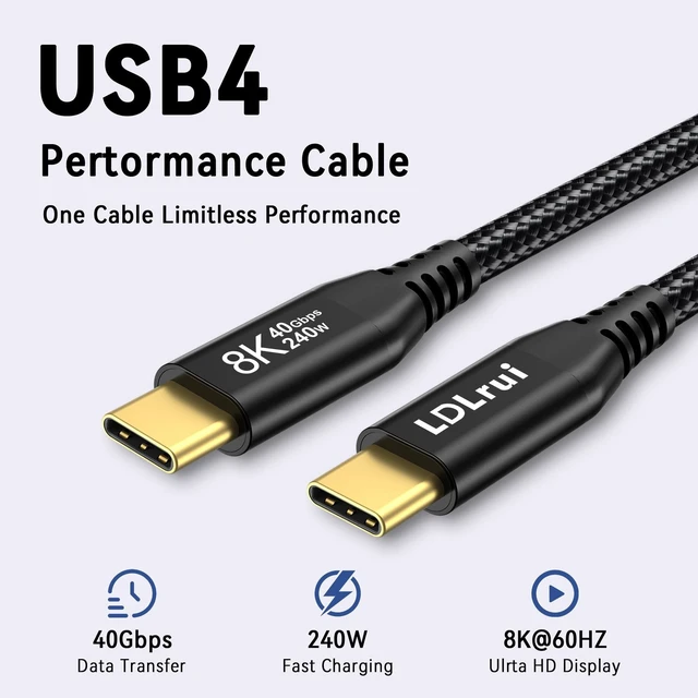 Alt view image 2 of 5 - USB 4 Cable(2 Pack,6FT) 8K@60Hz/4K@120Hz USB C Monitor Cable, 40Gbps Braided USB-C Data Transfer Cord, 240W PD Fast Charging for Samsung, MacBook Pro, SanDisk, Lenovo, HP, iPhone 16, Del