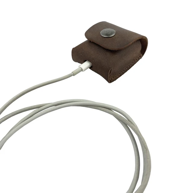 Alt view image 4 of 5 - LeatherTex, Rustic AirPods Charging Cover Handmade from Full Grain Leather - Pocket Size, Genuine Bluetooth Case - Protective Portable Carrying Pouch - Bourbon Brown