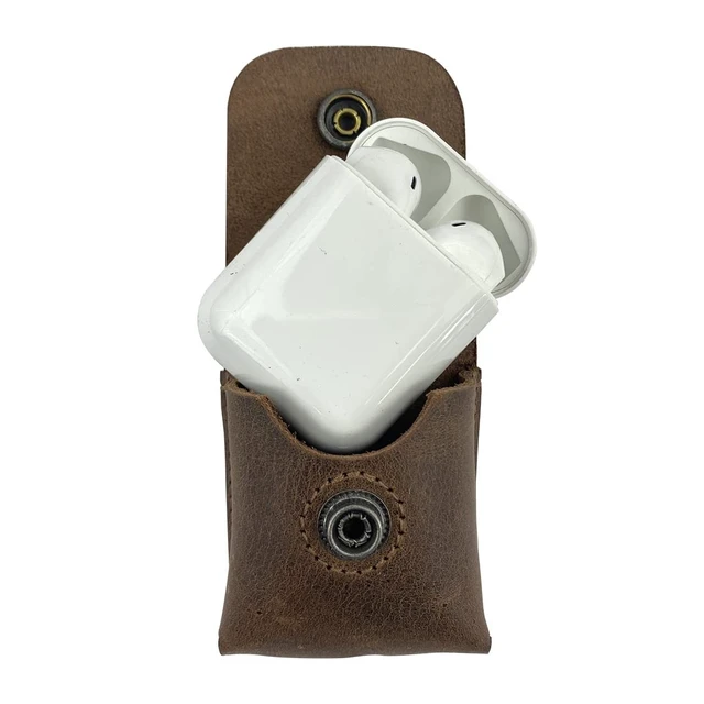 Alt view image 5 of 5 - LeatherTex, Rustic AirPods Charging Cover Handmade from Full Grain Leather - Pocket Size, Genuine Bluetooth Case - Protective Portable Carrying Pouch - Bourbon Brown