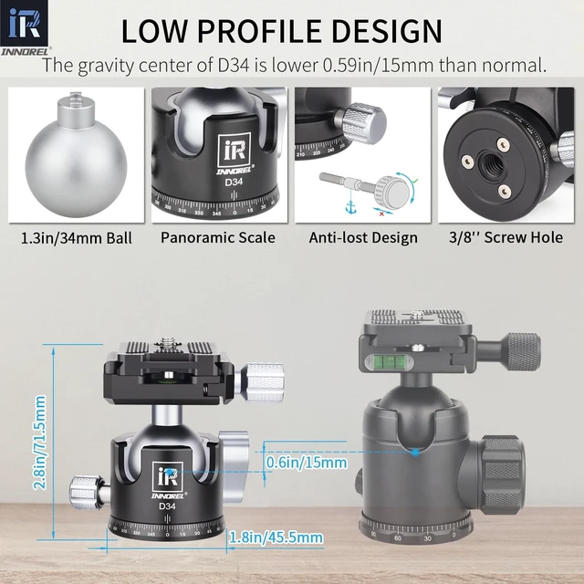 Alt view image 3 of 5 - Carbon Fiber Tripod INNOREL P254C 62.5 Compact Lightweight Tripod & Monopod for DSLR Camera Stand Support with Low Gravity Center Ball Head Special-Shaped Center Column Max Load 26.5 lbs/12 kg