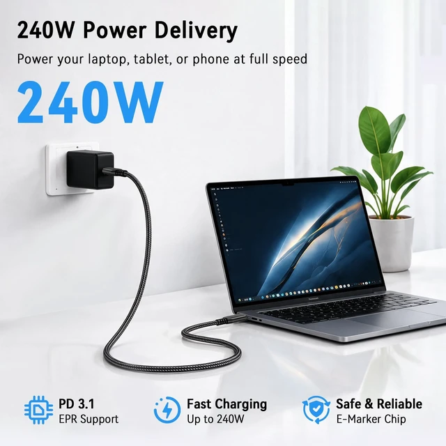 Alt view image 4 of 5 - USB 4 Cable(2 Pack,6FT) 8K@60Hz/4K@120Hz USB C Monitor Cable, 40Gbps Braided USB-C Data Transfer Cord, 240W PD Fast Charging for Samsung, MacBook Pro, SanDisk, Lenovo, HP, iPhone 16, Del