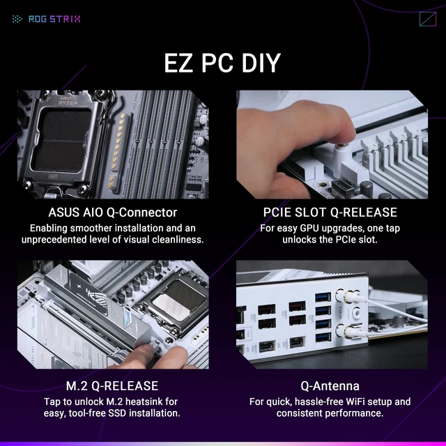 Alt view image 5 of 5 - ASUS ROG Strix X870E-A Gaming WIFI7 NEO AM5 ATX Motherboard, DDR5, DIMM Fit, WiFi 7, 5Gb LAN, PCIe 5.0, 4X M.2, 2X USB4, EZ PC DIY, AIO Q-Connector