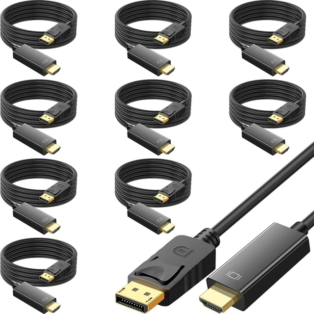 Main image of DisplayPort to HDMI Cable 6 Feet 10-Pack, DP to HDMI Cord Uni-Directional