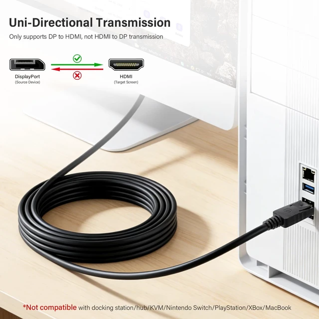 Alt view image 4 of 5 - DisplayPort to HDMI Cable 6 Feet 10-Pack, DP to HDMI Cord Uni-Directional