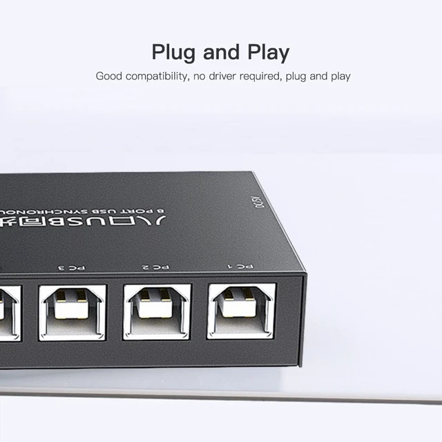 Alt view image 4 of 5 - HXBER 8 Ports USB Synchronizer USB Keyboard Mouse Synchronization Controller KVM Switcher Metal Shell Plug and Play Black