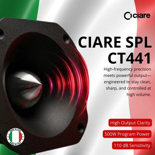 Alt view image 3 of 5 - CIARE SPL CT441 Mylar Horn Tweeter Speaker Cast Black, 500W Program Power, 1.75" Voice Coil, 8 Ohm, 110 dB, 2,00020,000 Hz, 4.41" High Frequency Driver for Car, Motorcycle, Stage & DIY SPL Audio Gear