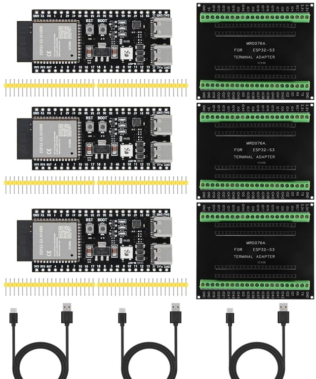 Main image of 3 Set ESP32-S3 N16R8 Kit with 16MB Flash 8MB PSRAM ESP32 S3 Expansion Boards Terminals Cable Compatible with Arduino IDE MicroPython