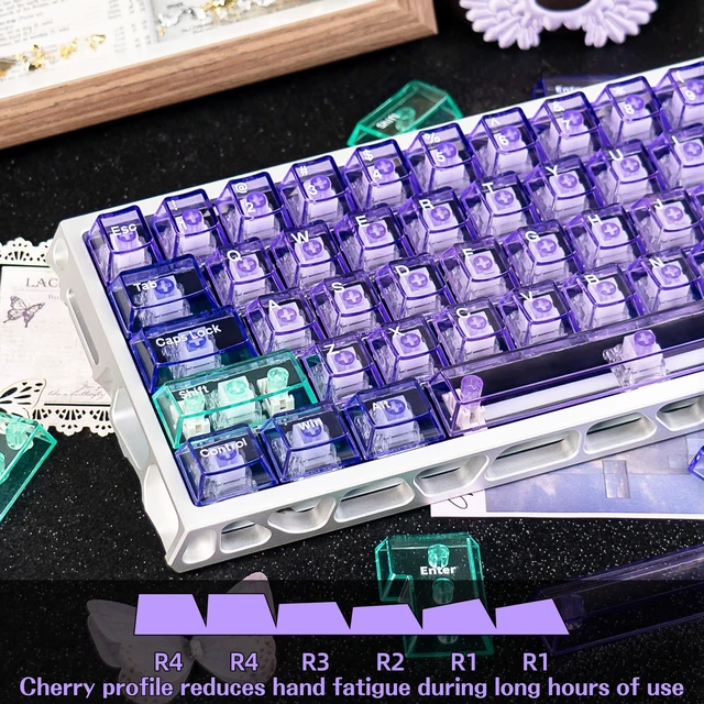 Alt view image 4 of 5 - TICKTYYPE Purple Translucent Keycaps, Shine Through Keyboard Keycaps
