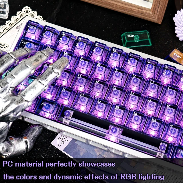 Alt view image 5 of 5 - TICKTYYPE Purple Translucent Keycaps, Shine Through Keyboard Keycaps
