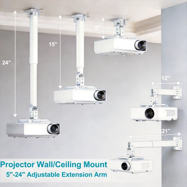 Alt view image 2 of 5 - bluedery Projector Ceiling/Wall Mount, Adjustable Height & Arms, White