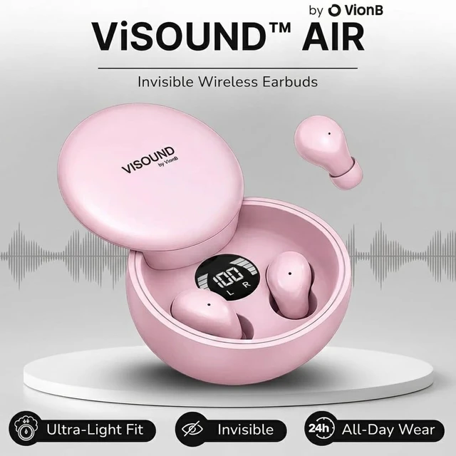 Alt view image 2 of 5 - VISOUND VionB Air Invisible Earbuds Wireless Bluetooth 5.4 for Small Ears, Mini Tiny Ear Buds, IPX5 Waterproof, Sound Isolating Fit, ENC Mic for Clear Calls, Discreet in-Ear Headphones (Rose Qu
