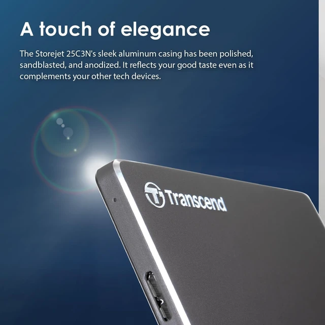 Alt view image 4 of 5 - Transcend 2TB StoreJet 25C3N Portable HDD, Sleek Aluminum Case, Type-A