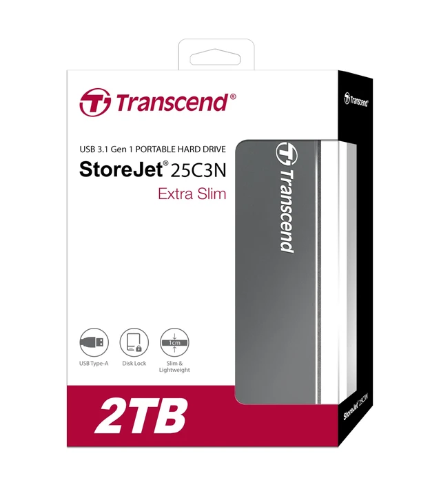 Alt view image 2 of 5 - Transcend 2TB StoreJet 25C3N Portable HDD, Sleek Aluminum Case, Type-A