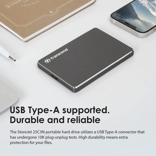 Alt view image 5 of 5 - Transcend 2TB StoreJet 25C3N Portable HDD, Sleek Aluminum Case, Type-A