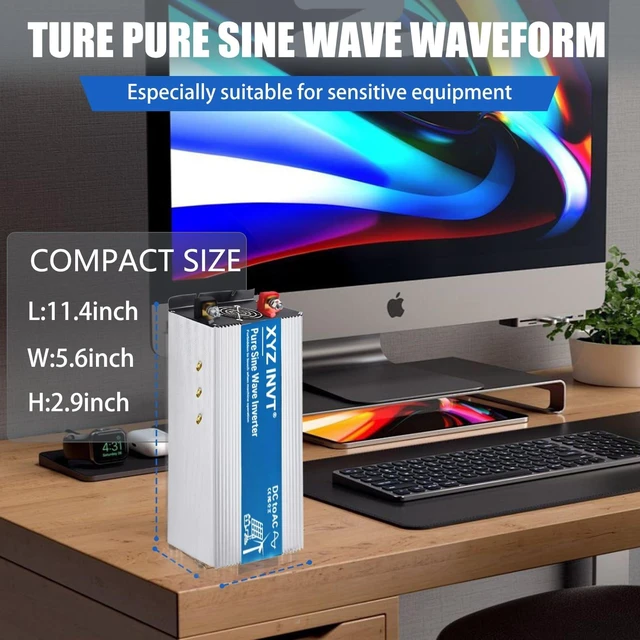 Alt view image 5 of 5 - XYZ INVT 2000W Pure Sine Wave Inverter DC 48V to AC 110V 120V, 4000W Peak Power Inverter with 4 AC Outlets and LED Display for Car, Truck, Solar, Home Off Grid Over 90% Efficiency