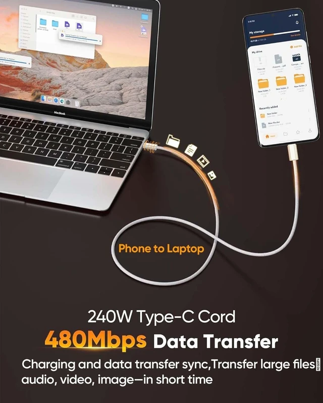Alt view image 4 of 5 - 15FT USB C Fast Charge & Data Cable Long 5-PK,USBC 220W for Apple,Sam/Sung
