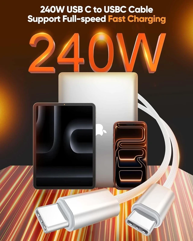 Alt view image 2 of 5 - 15FT USB C Fast Charge & Data Cable Long 5-PK,USBC 220W for Apple,Sam/Sung