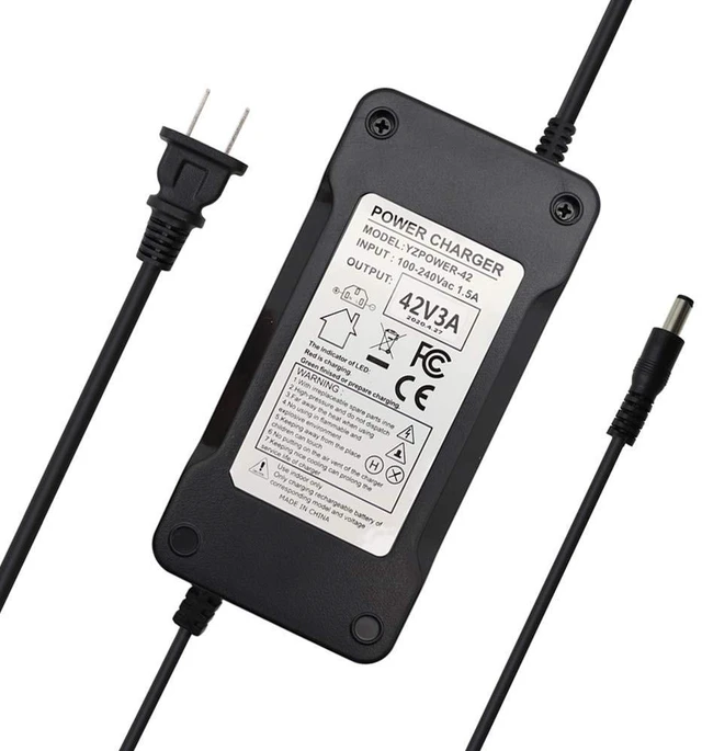 Main image of 42V 3A Power Supply Adapter Charger for 36V 10S Lithium Li-ion Battery Pack with 5.5x2.5mm DC Plug and 5.5x2.1mm Adapter
