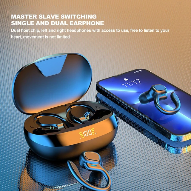 Alt view image 3 of 5 - Yunir Bluetooth Earbuds, Smart Noise Cancellation 4D Stereo Surround Sound Sports Headphones, Earphone with Earhooks Data Cable, for Sport Running Workout Gym