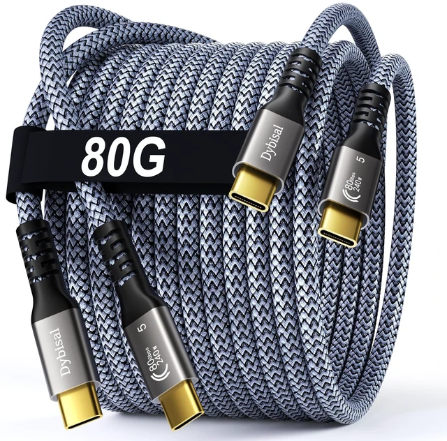 Main image of Dybisal 80Gbps Thunderbolt 5 Cable 6.6FT 2Pack Compatible, 8K@165Hz, 4K@540Hz, 120Gbps BW, 240W for iPhone 17/18, Mac mini, MacBook Pro M4 M5, Studio Display, Galaxy, Thunderbolt 5/4, SSD, eGPU