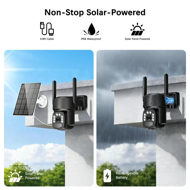 Alt view image 3 of 5 - Leibuu Solar Security Cameras Wireless Outdoor,4 Cam-Kit,Solar-Powered,No Subscription,Home Security Cameras System with 4MP Color Night Vision,Auto Tracking,Spotlight & Siren,2.4 & 5G WiFi