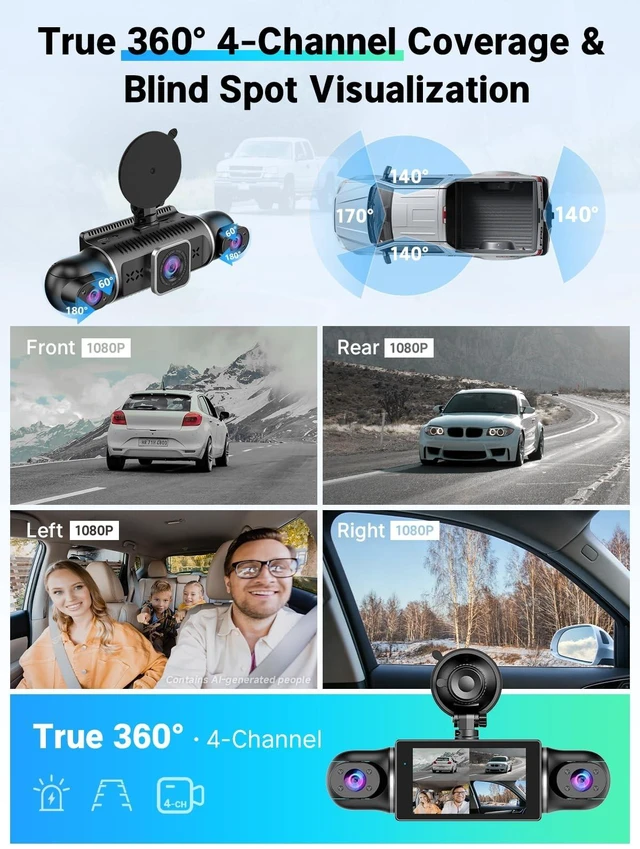 Alt view image 3 of 5 - XGU 4 Channel Dash Cam 360 View, 4-Way Front Rear Inside Recording