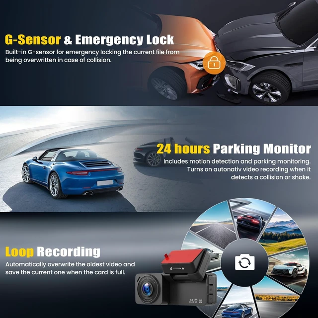 Alt view image 4 of 5 - 4K+2.5K Dual Dash Cam WiFi HD Car Dash Cam Front and Rear Car Camera