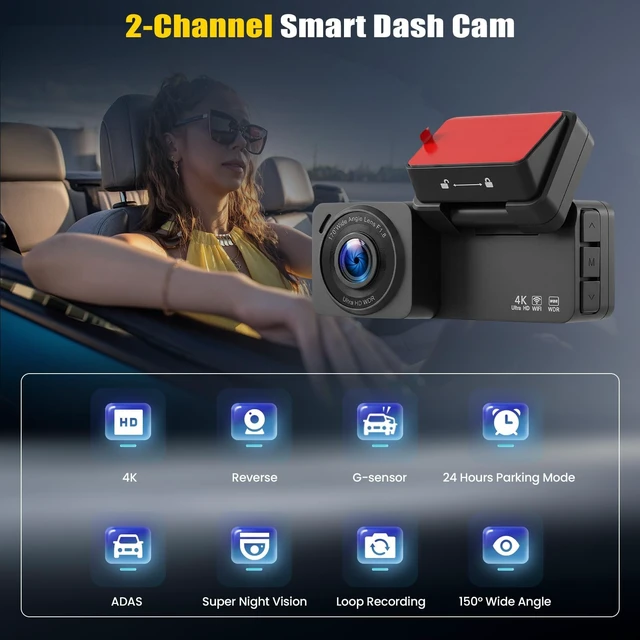 Alt view image 2 of 5 - 4K+2.5K Dual Dash Cam WiFi HD Car Dash Cam Front and Rear Car Camera