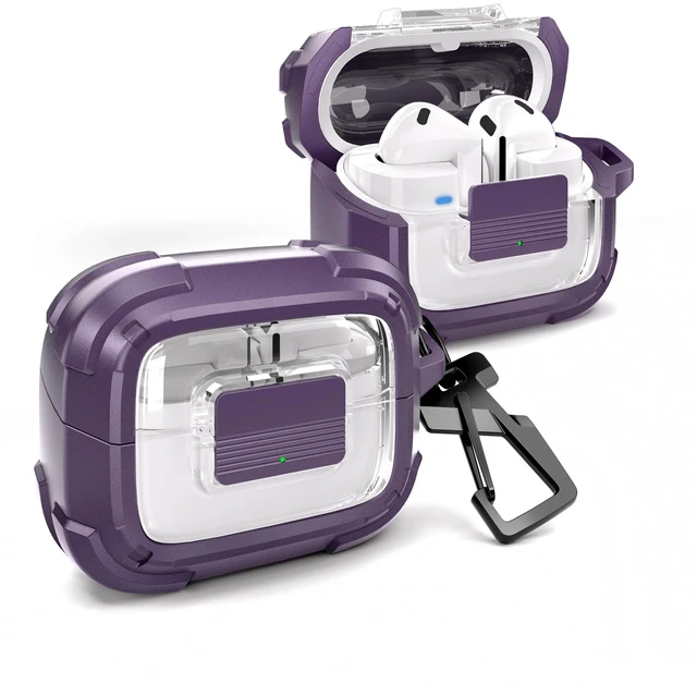 Main image of Dexnor Rugged Bumper Case for Samsung Galaxy Buds3 FE (2025) / Buds3 Pro and Buds3 (2024) Cases with Secure Lock, Shockproof Clear Protective Cover with Carabiner & Keyring Purple