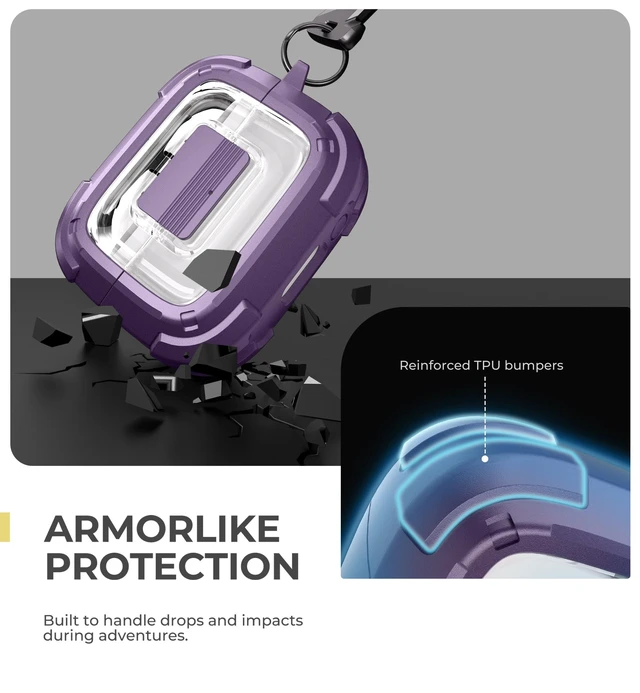 Alt view image 4 of 5 - Dexnor Rugged Bumper Case for Samsung Galaxy Buds3 FE (2025) / Buds3 Pro and Buds3 (2024) Cases with Secure Lock, Shockproof Clear Protective Cover with Carabiner & Keyring Purple