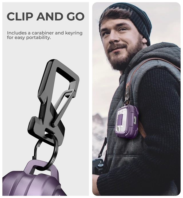 Alt view image 5 of 5 - Dexnor Rugged Bumper Case for Samsung Galaxy Buds3 FE (2025) / Buds3 Pro and Buds3 (2024) Cases with Secure Lock, Shockproof Clear Protective Cover with Carabiner & Keyring Purple