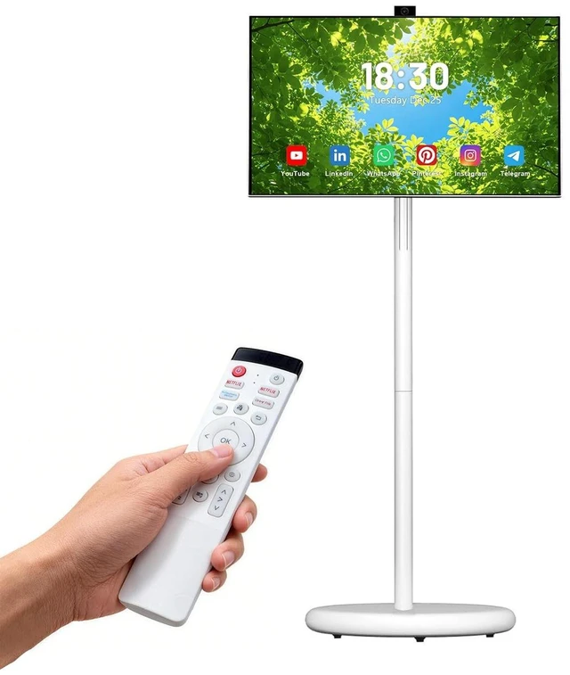 Main image of VLH 27 FHD Touch Screen Rolling TV, Smart Portable TV on Wheels, 6G+128GB, 27000mAh Battery, Android 15 OS, EDLA-Certified, Wireless Tablet TV with Voice Remote Control, Built-in 13MP Camera