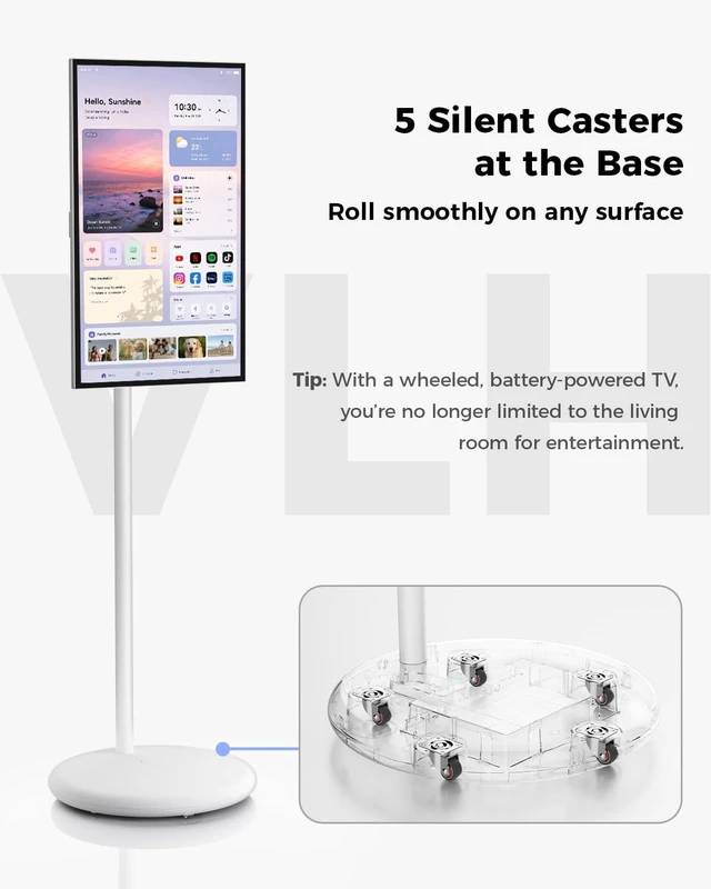 Alt view image 2 of 5 - VLH 27 FHD Touch Screen Rolling TV, Smart Portable TV on Wheels, 6G+128GB, 27000mAh Battery, Android 15 OS, EDLA-Certified, Wireless Tablet TV with Voice Remote Control, Built-in 13MP Camera