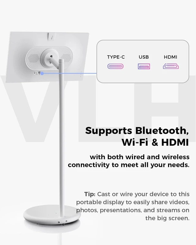 Alt view image 5 of 5 - VLH 27 FHD Touch Screen Rolling TV, Smart Portable TV on Wheels, 6G+128GB, 27000mAh Battery, Android 15 OS, EDLA-Certified, Wireless Tablet TV with Voice Remote Control, Built-in 13MP Camera