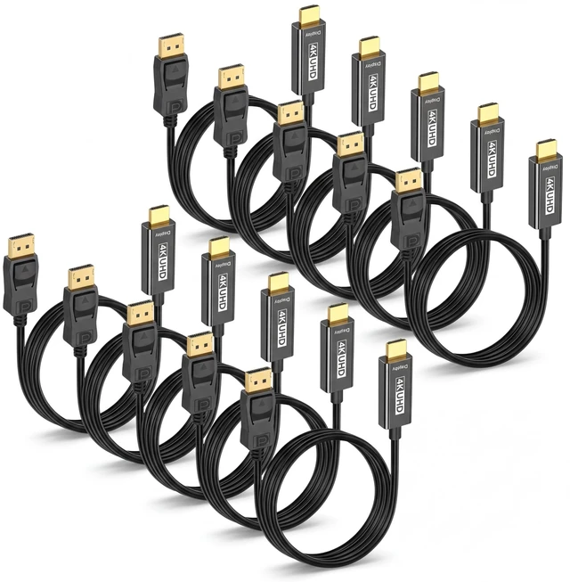 Main image of 4K Displayport to HDMI Cable 6ft 10-Pack Uni-Directional DP to HDMI Cord 4K@30HZ 2K@120HZ 1080P HDR - Gold-Plated Male to Male HDTV for Dell Projector Desktop AMD NVIDIA Lenovo HP ThinkPad