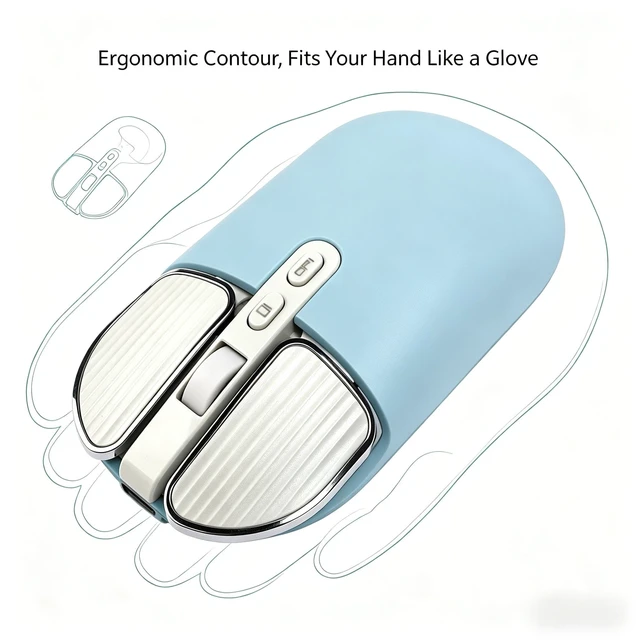 Alt view image 3 of 5 - Dpisuuk Portable Cute Wireless Mouse for Laptop,Dual Mode Bluetooth Noiseless Ergonomic Mouse with USB C Rechargeable & One-Touch Desktop Key (Blue)