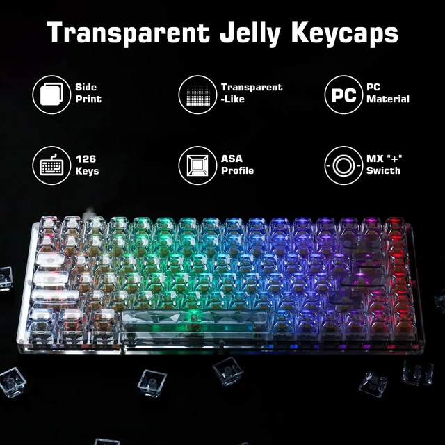 Alt view image 2 of 5 - Tsungup Crystal Clear Blue Keycaps - Jelly Custom Key caps Keyboard Keycap