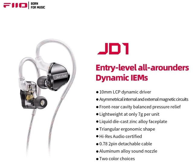 Alt view image 3 of 5 - FiiO/JadeAudio JD1 High Performance Dynamic Driver HiFi Bass Stereo in Ear Monitor Headphones Sport Gaming Earbuds with Mic (Black)