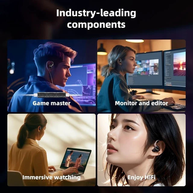 Alt view image 4 of 5 - FiiO/JadeAudio JD1 High Performance Dynamic Driver HiFi Bass Stereo in Ear Monitor Headphones Sport Gaming Earbuds with Mic (Black)