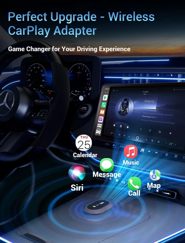 Alt view image 5 of 5 - Wireless CarPlay Adapter for Apple iPhone, Screen Mirror iOS 10+ for Car