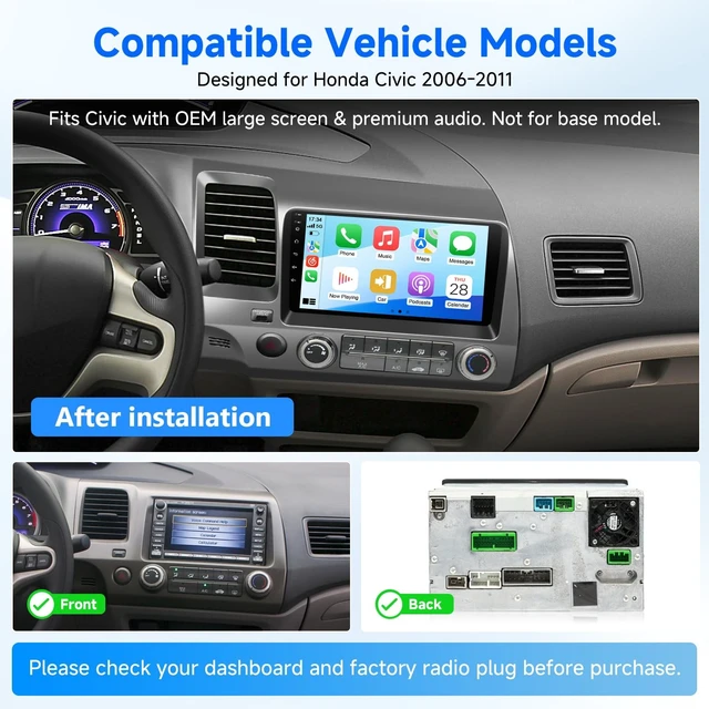 Alt view image 2 of 5 - VQU Android 15 Radios for Honda Civic 2006-2011 Stereo with Factory Screen