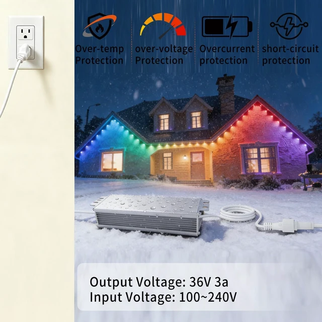 Alt view image 5 of 5 - 36V 3A AC for Govee H706A/B/C H705 Permanent Outdoor Light Power Adapter