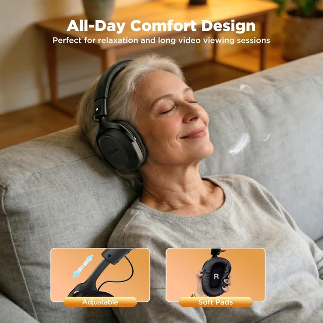 Alt view image 5 of 5 - NUBWO Wireless Over-Ear Headphones with Charging Base, 2.4GHz Bluetooth Headphones, 20ms Ultra Low Latency, 65H Playtime, Bluetooth 5.3, 3.5mm AUX