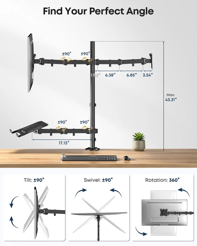 Alt view image 5 of 5 - Dual Monitor and Laptop Desk Mount fits 17-32 Inch, Full Motion