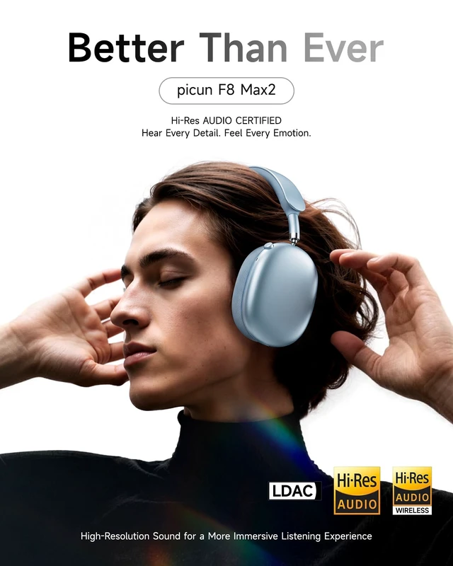 Alt view image 3 of 5 - Picun F8 MAX2 ANC Bluetooth 6.0 Headphones with 3D Spatial Audio (Blue)