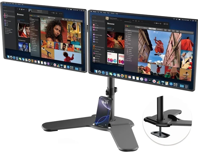 Main image of Suptek Free-Standing Dual Monitor Desk Mount, Full Motion Stand for 2 Monitors up to 32" 15.4lbs Each, Height Adjustable Swivel Tilt 360 Rotation, VESA Compatible with Phone Slot, Black